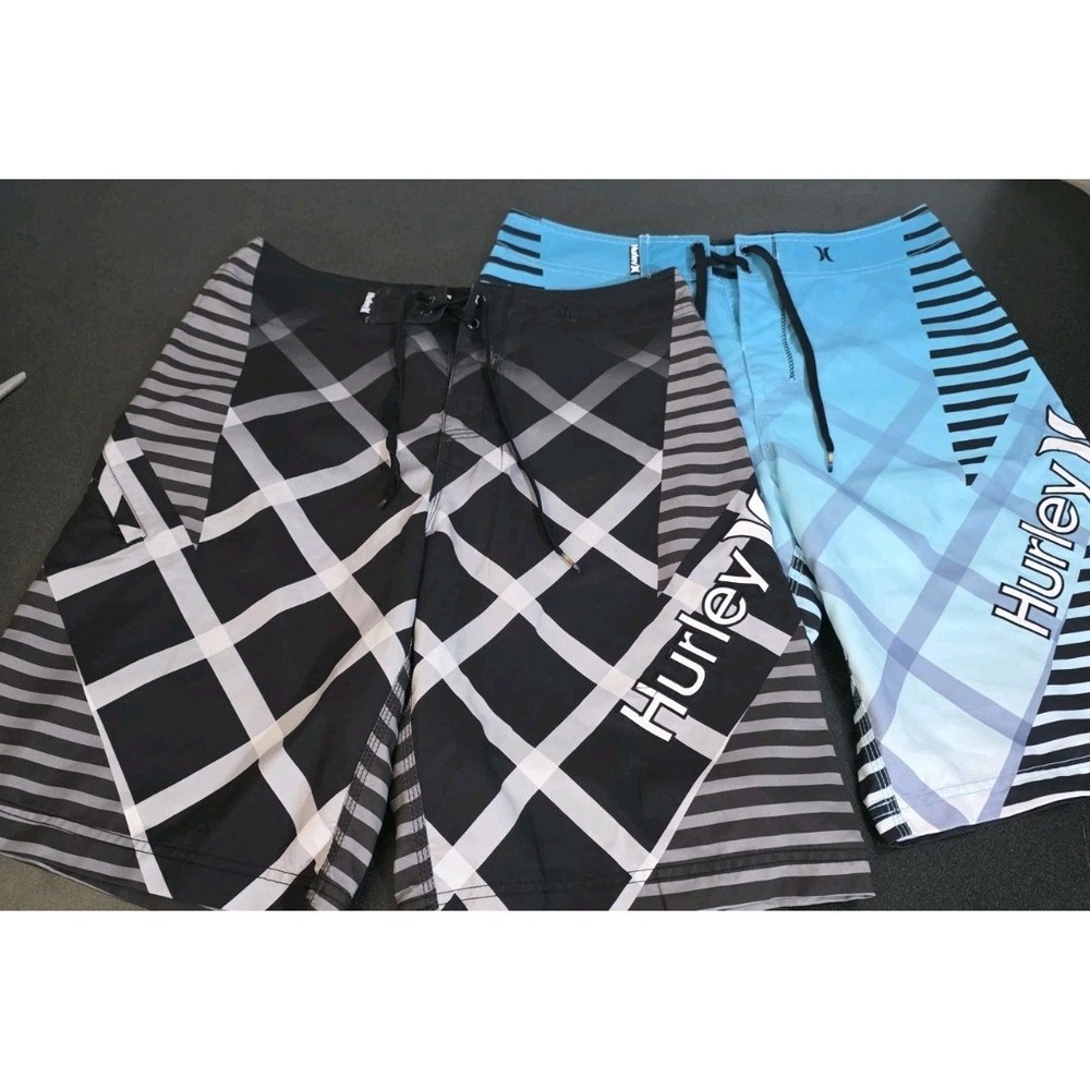 Hurley Fragment 31 Men Blue Black Board Shorts Trunks Surf Swim Beach Y2K EUC